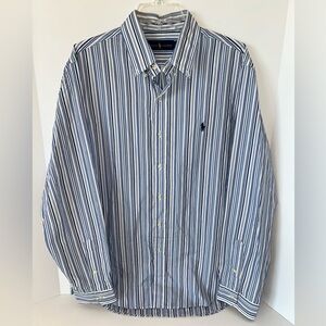 Ralph Lauren men’s blue stripe long sleeve cotton‎ button down shirt size Large